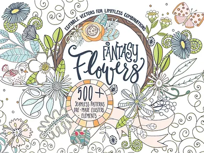 Fantasy Flowers Vector Design Set creative market floral flowers graphic resource illustrator vector vector illustration