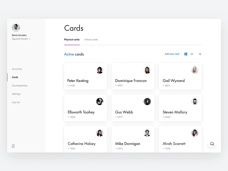 Cards — Dashboard account business cards dashboard desktop finance minimal money user experience user interface virtual cards webdesign