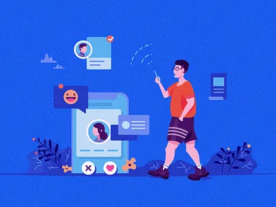 Communication ui、illustration、blue、community、
