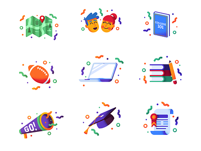 College Icons books college graduation icons school students study university