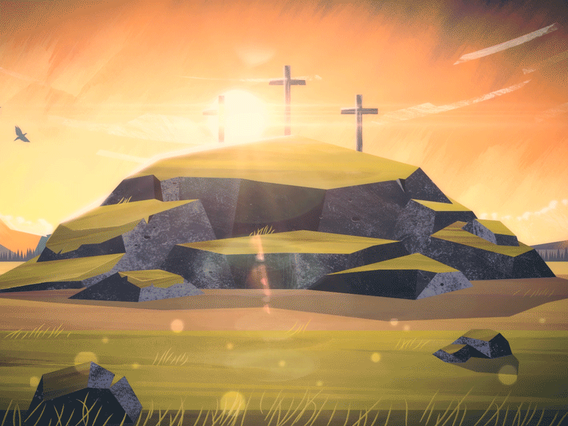 Sunrise animation birds cross easter good friday hill jesus motion stones texture video