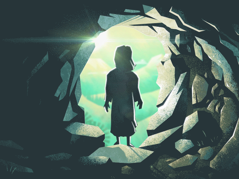 Wonder animation horizon lighting mountains rocks stones sun tomb