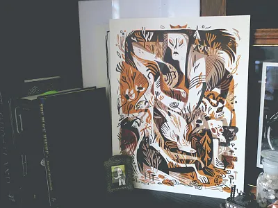 What's in the Woods illustration print printmaking wishbow