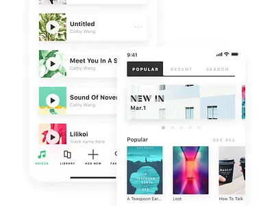 vox Tracks list & Library cards ios library list mobile pagination tabs tracks vox