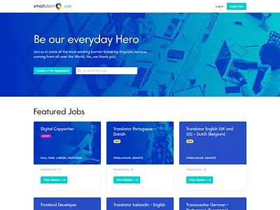 Calling my Blues blue design filters front home jobs listing marketing page pagination table ui