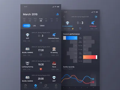 Esport app — guess blue dark data design esport game guess ui