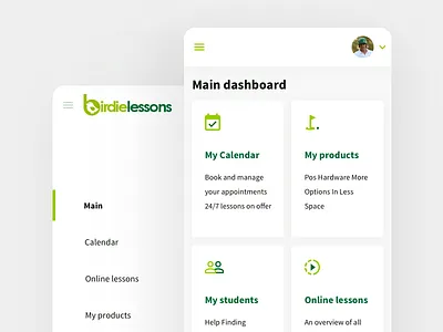 Mobile-Web GolfLessons app dashboard design interface mobile reports ui user ux