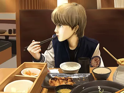 You eat too much colour eat food girl illustration light meals