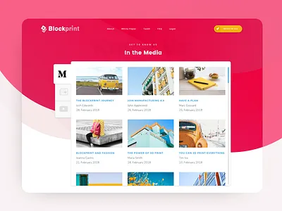 Media Coverage Section articles bitcoin blockchain colorful gradient ico landing page news press printing videos