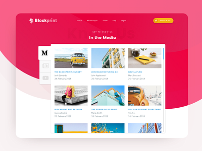 Media Coverage Section articles bitcoin blockchain colorful gradient ico landing page news press printing videos