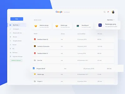Google Services Dashboard Concept - Google Drive blue card clean cloud dashboard desktop drive google space ui upgrade ux