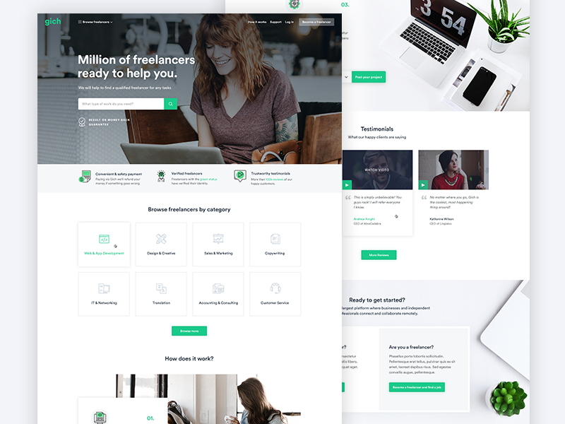 Example of Home Page of The Freelance Platform