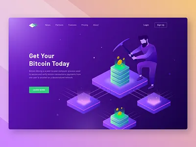 Bitcoin Landingpage blockchain cryptocurency header hotel illustration landing mining onboarding ui web website