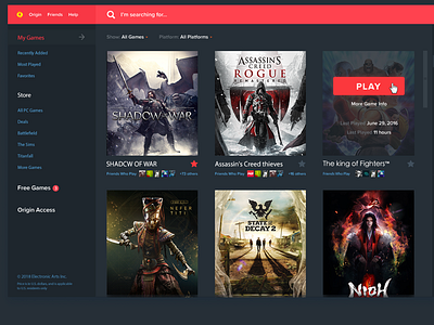 Game access game origin play searching store ui ux web