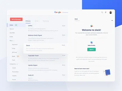 Google Service Dashboard Concept - Email blue card clean dashboard desktop email gmail google mail ui upgrade ux
