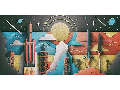 SpaceX Falcon Heavy - Digi-Paper blast off falcon heavy landing launch orbit paper planets rocket san diego space spacex stars