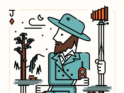 Ansel Adams activists ansel adams blue icons line art orange playing card sequoia sierra nevada wilderness yosemite