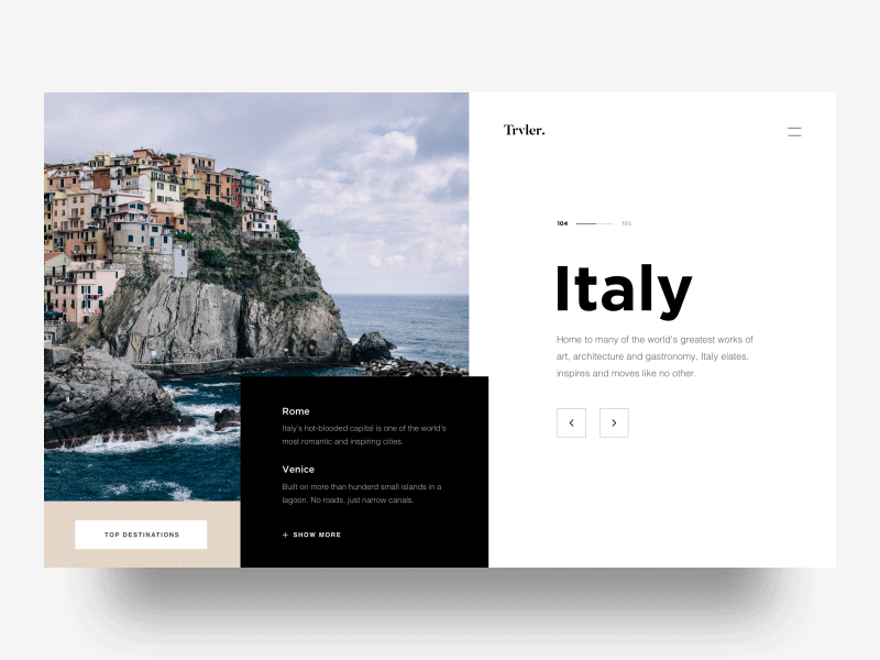 Trvler. Staggered Animation concept interaction minimal staggered transition ui ux website