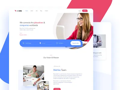 WeHire Recruitment Platform_ Landing Page bluered creative icons illustration interactive landingpage macbook mockups popular trending web