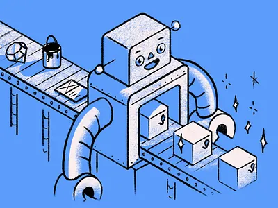 Deployment robot character design editorial illustration factory illustration industrial machine product robot sketch ui ux