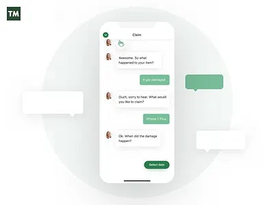 TM Chat app bot chat design icons insurance minimal minimalistic mobile simplistic tryggingamiðstöðin typography