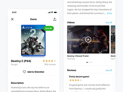 Video Game Information bluetooth clean destiny e commerce ios 11 iphone x minimal mobile nfc ps4 shopping tapview