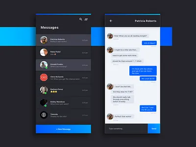 Daily UI Challenge #013 — Direct Messaging 013 app blue challenge dailyui dark gradient interaction design messaging text ui user interface design