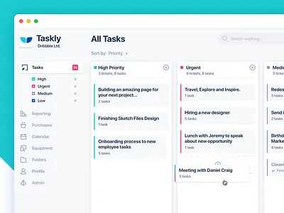 Simple Dashboard - Task Manager cards clean dashboard light minimal saas task trello