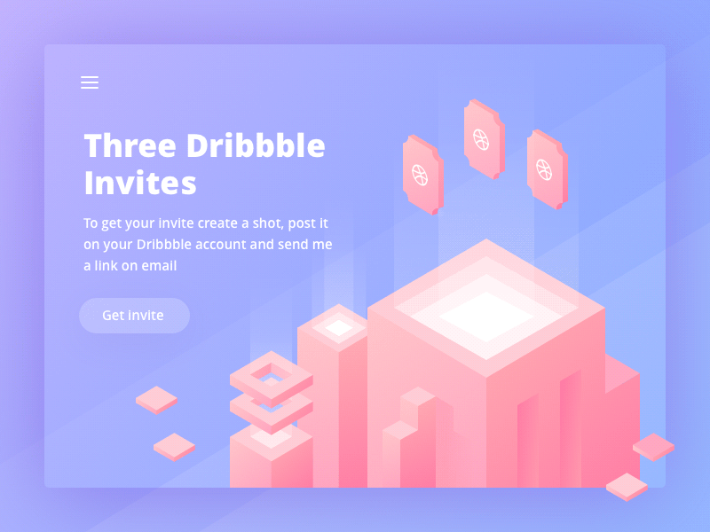 Three Dribbble Invites dribbble gif giveaway invite isometric landing light