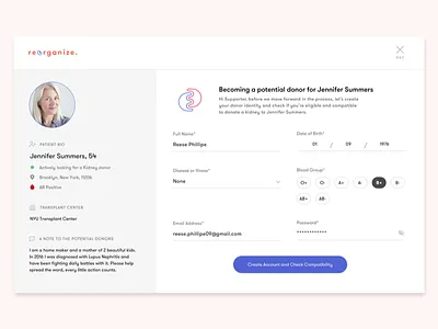 Compatibility compatibility dashboard form healthcare living donor organ donation reorganize ui