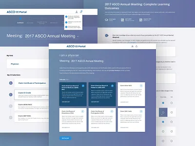 ASCO CE Selected Screens academic association design desktop dropdown education filters linear flow oncology responsive ui ui design ux web design