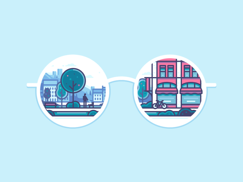 Street View animation car city color glasses houses illustration line panorama