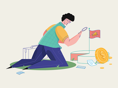 Data Analyzing analyz chart coin date flag icon illustration page people researcher searcher vector