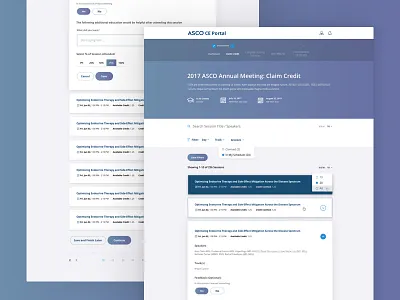 ASCO CE Claim Credit academic association dropdown education filters linear flow mobile oncology responsive ui design ux web design
