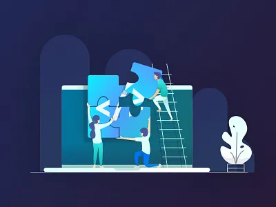 Real Time Collaboration alliance cloud collaboration illustration laptop puzzle real time remote teamwork together