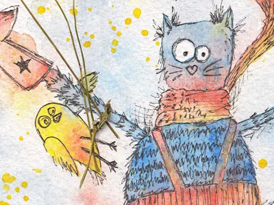 Cat. Character design book character childrens design greeting card hand drawn kids picture watercolor watercolour