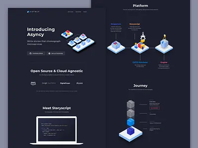 Asyncy bricks dark dark theme homepage illustrations landing page lego microservices