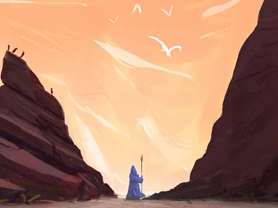 Rocks and guy with the stick art background cliffs concept environment guy journey mountain rocks stick view wizard