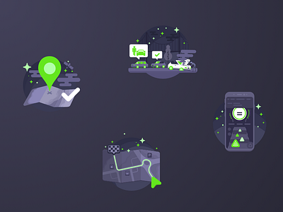 Onboarding Illustrations Part.02 accident bridge car cars check cloud map pin poi position road stars