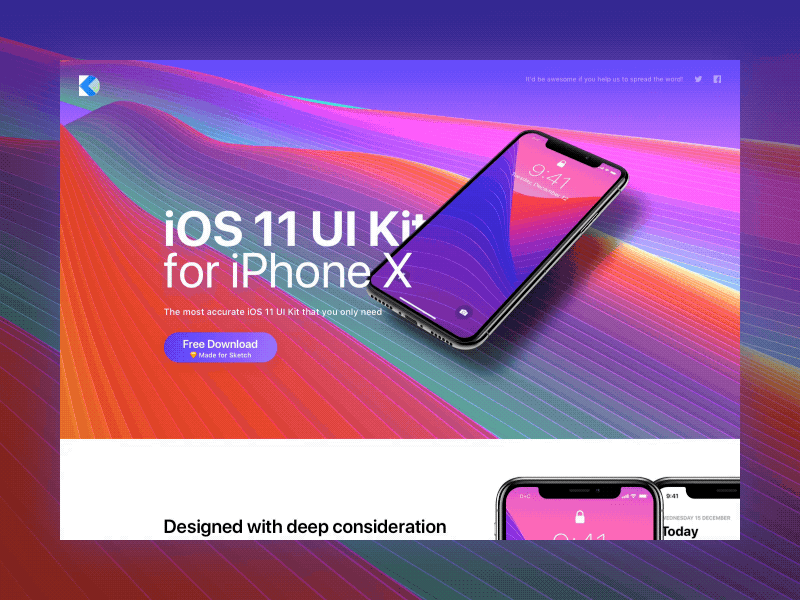 iOS 11 UI Kit Landing Page designcode ios ios 11 iphone x keyboard landing page numpad sketch ui kit website