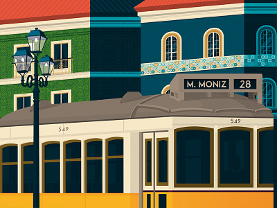 Lisbon Portugal Retro Travel Poster Illustration architecture art print cityscape decoration interior design lisbon portugal tramway vector art vintage illustration vintage poster