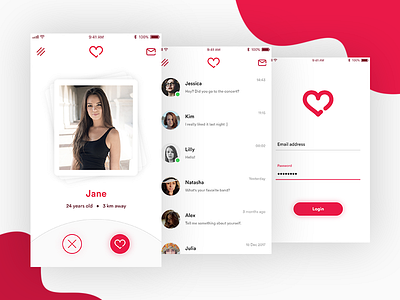 Dating App app application dating flat minimal mobile red ui user experience user interface ux