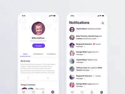 Profile & Notification redesign app grid list mobile profile redesign search section tabs ui ux wisdo