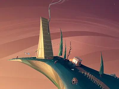 The Cabin 3d cabin car dog house drawn illustration lines woods