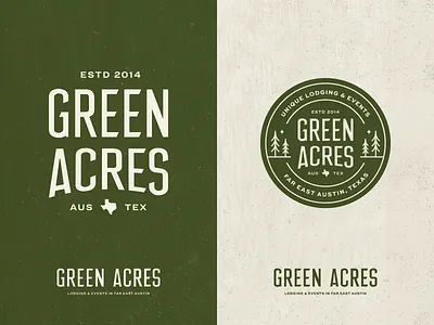 Green Acres austin badge branding camping custom type glamping lettering lockup logo seal texas tree type typography