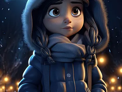 Front view little girl winter season 3d animation graphic design logo motion graphics