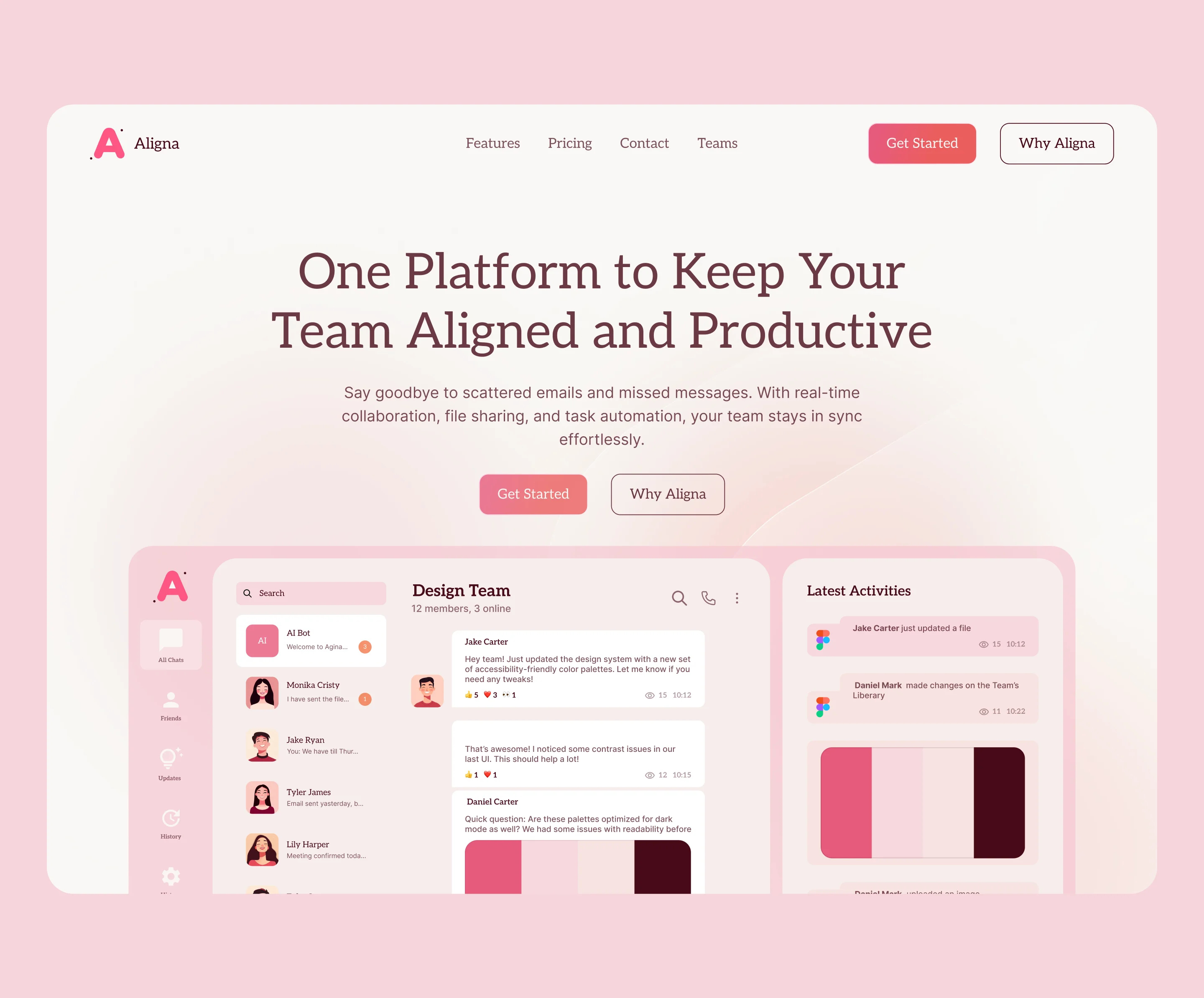 Aligna – Smart Collaboration Platform 3d branding clean design hero light logo pink ui ux warm