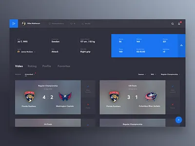Yoursportagent Interface agent club cuberto dark hockey platform play scout sport trainer ui ux
