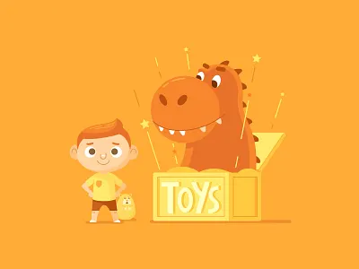 Timothy's Time Travelling Toy Box character design dinosaur kids line art retro toys vector