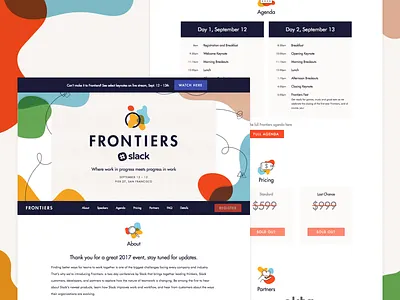 Slack Frontiers Event Page agenda branding event landing page ui website
